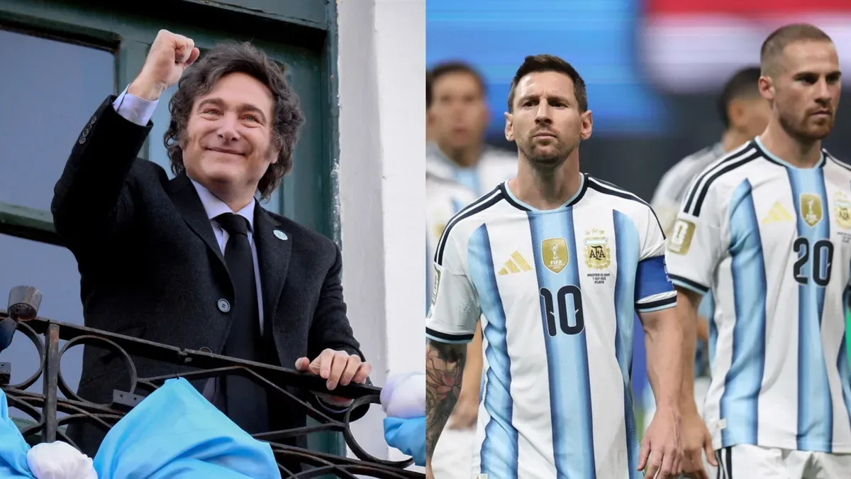 Javier Milei en el balcón de la Casa Rosada con la bandera argentina tras la final del Mundial 2026