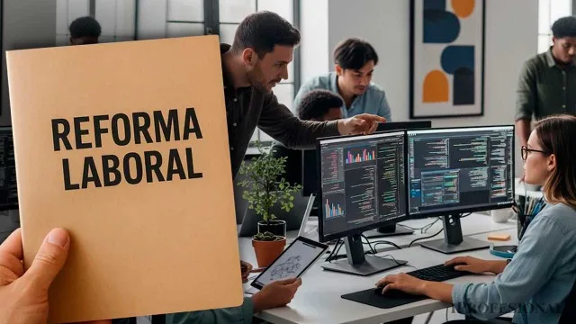 Representantes de la OIT en una reunión con logos de apps de transporte y monotributistas