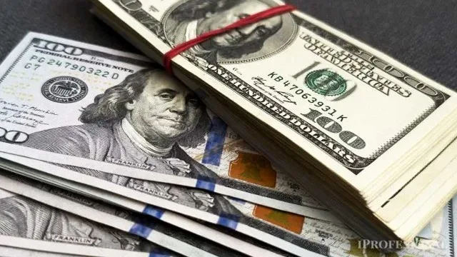 Billetes de dólares apilados sobre un mostrador de banco con formulario de declaración