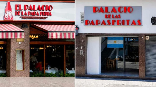 Fachada del Palacio de la Papa Frita en Buenos Aires con luces y letrero clásico