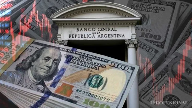 Edificio del Banco Central de la República Argentina con gráficos de dólar y futuros