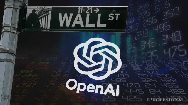 Gráfico de caída en acciones de Nvidia, AMD e Intel con logo de OpenAI en el fondo