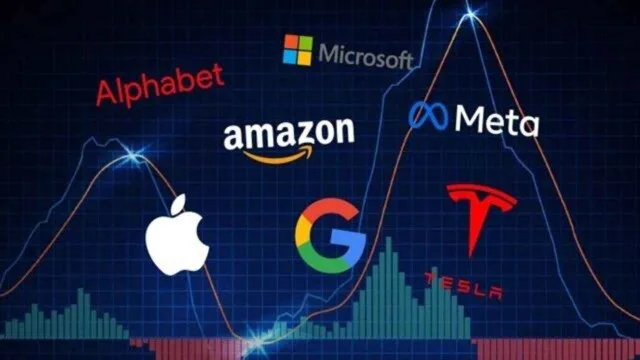 Gráfico de cotizaciones de acciones de las grandes tecnológicas en Wall Street con tendencia bajista