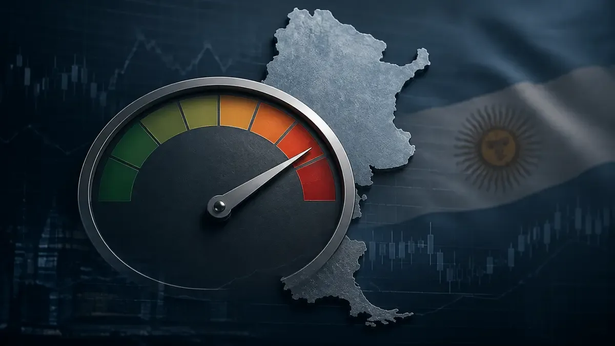 Indicador abstracto de riesgo país sobre un mapa de Argentina